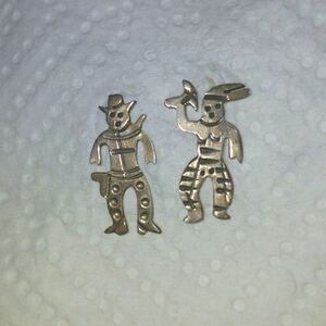 Cowboy And Indian (Native American) Earrings Really Detailed Sterling Silver